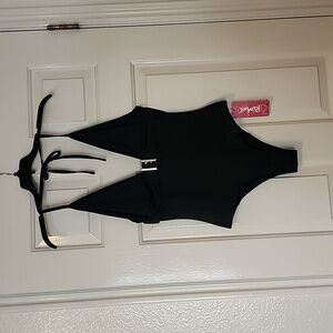 Rumwe black body suit with silver front buckle and bottom snaps size small